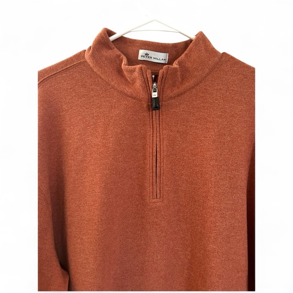 Peter Millar Quarter Zip Preppy Knit Sweater Golf Pullover Autumn Rust Orange-XL - Picture 2 of 10